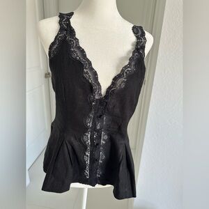 Camila Coelho black linen and lace Sleeveless Top